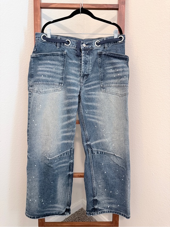 Flamingals Pants - Flamingals Paint Splatter Grommet Wide Leg Cargo Jeans Size XL